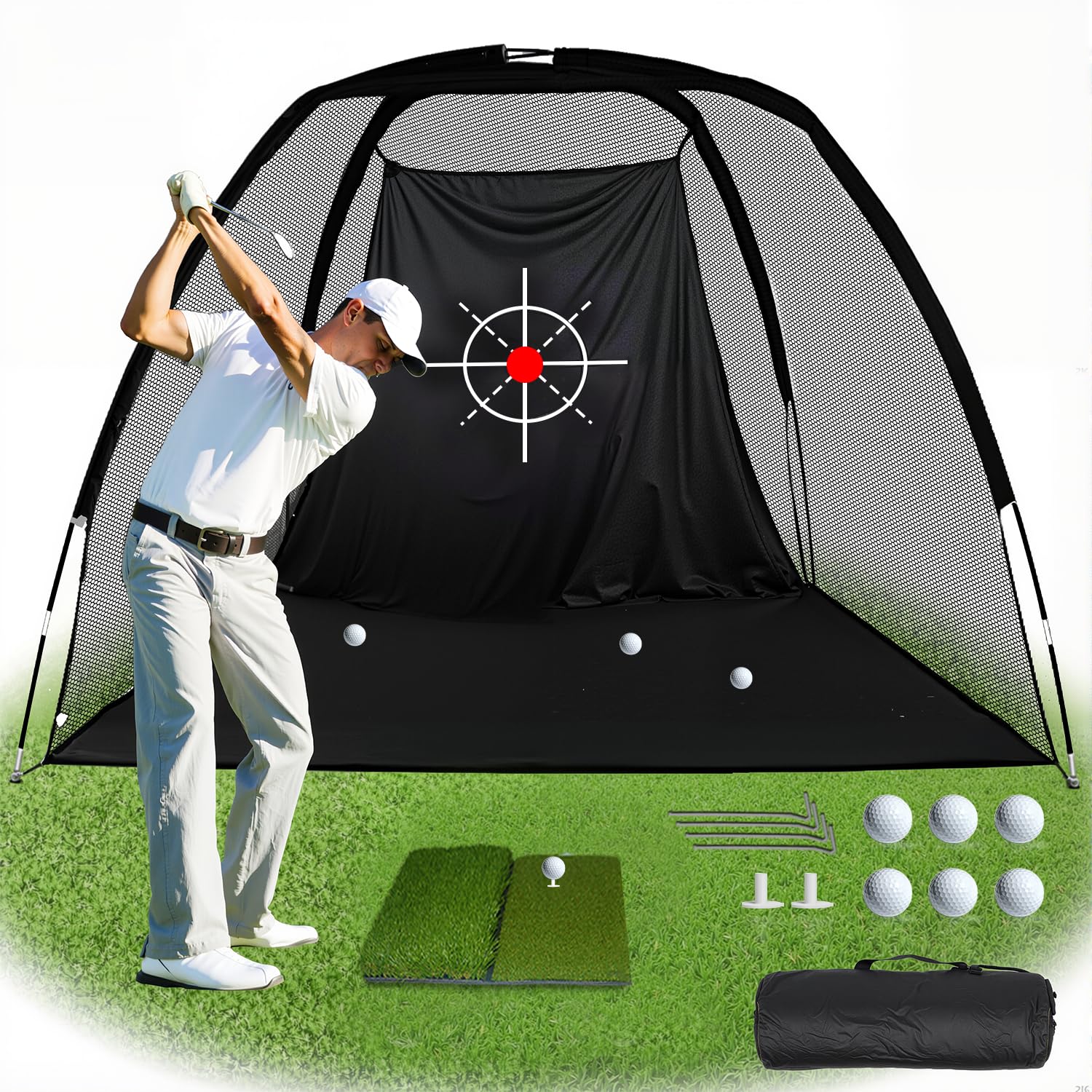 Kapler Golf Net: Durable 8X6FT Practice Net with Mat for Garden Driving, Portable Golf Chipping Hitting Training Stimulator with Balls, Tees, and Cap