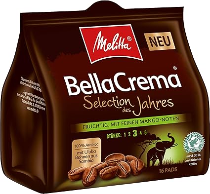 Melitta Gemahlener Röstkaffee in Kaffeepads, 100 % Arabica, weiches Aroma mit Mango-Noten, mittlerer Röstgrad, Stärke 3, Meli