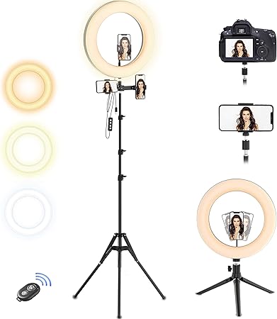 selvim aro de luz 10 2 led 2 tripodes anillo de luz 2 1m regulable 3 soportes para moviles control remoto bluetooth 128 bombillas 3 modos 10