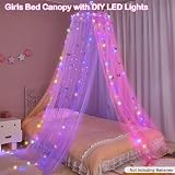 MHJY Bed Canopy for Girls Room with LED Lights Mosquito Net DIY Princess Decor view 2