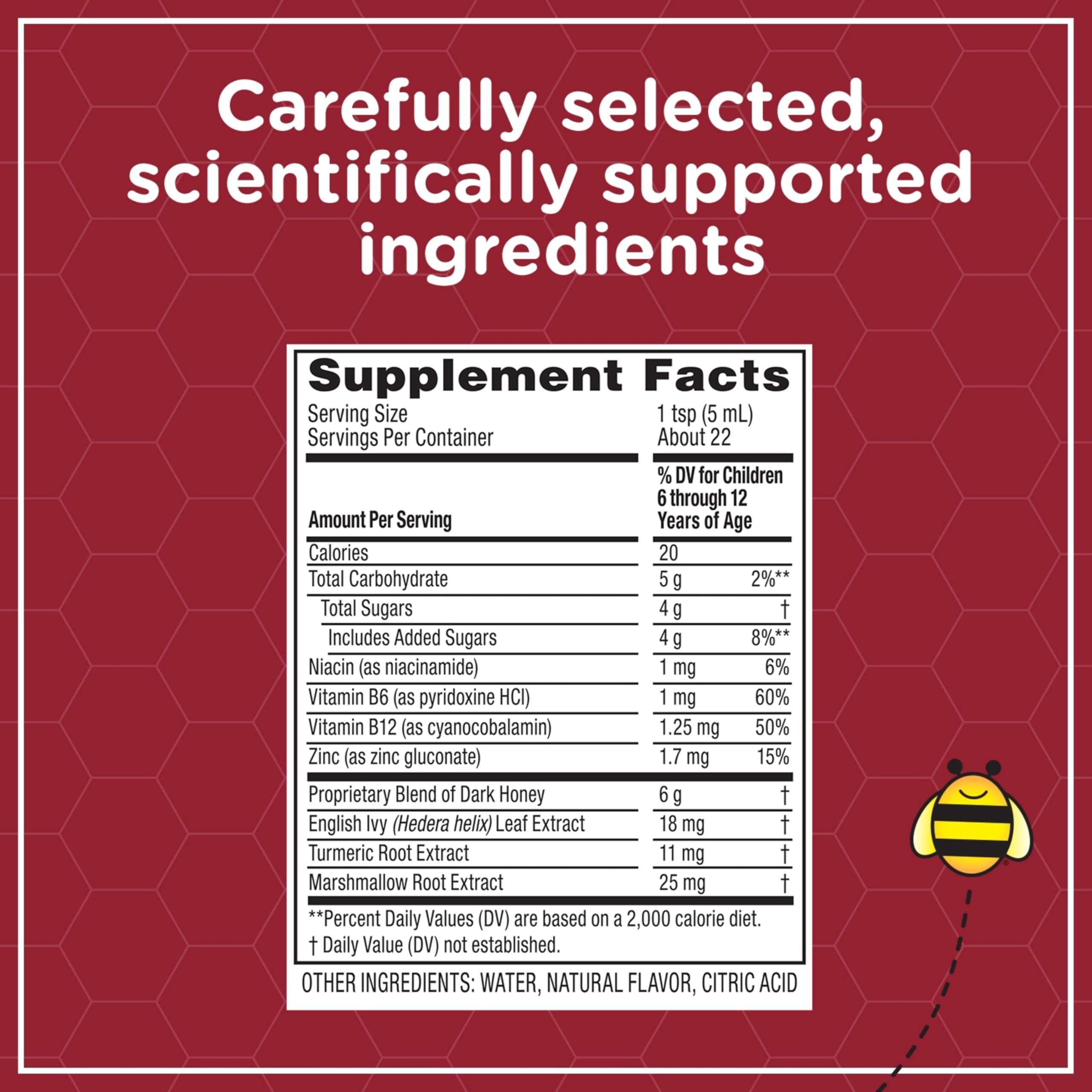 Zarbee's Children's Daytime All-in-One Honey Cough Syrup + Mucus, Throat & Nasal for Kids 6-12 + Dark Honey, Ivy Leaf Extract, Zinc Turmeric Root, & B-Vitamins, Drug-Free, Grape, 4 fl oz