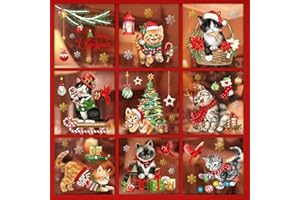 decalmile Christmas Cats Window Clings Reusable Kitty Animal Xmas Tree Cardinal Birds Window Decals Double Side Printed Window Stickers Glass Door Home Party Supplies Showcase Decoration
