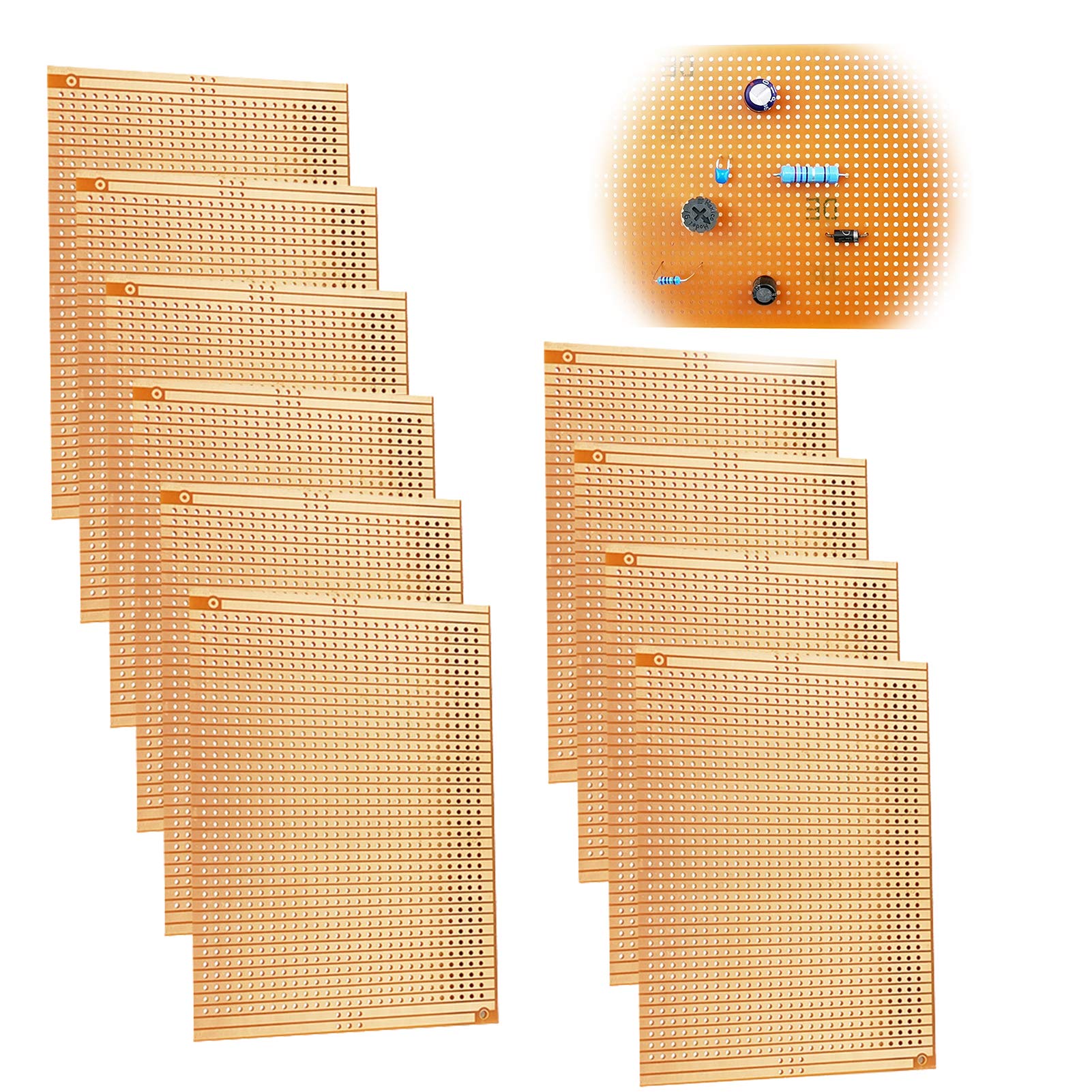 YUNGUI 10 Pieces 73mm x 100mm Copper Strip Board,957 Holes PCB