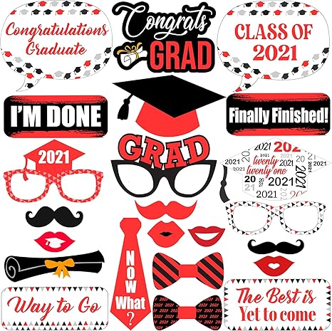 Amazon Com Large Red Graduation Photo Booth Props 21 Pack Of 23 Diy Required Graduation Props 21 For Photoshoot Graduation Decorations 21 Red And Black Graduation Picture Props Class Of 21 Decor Kitchen Dining