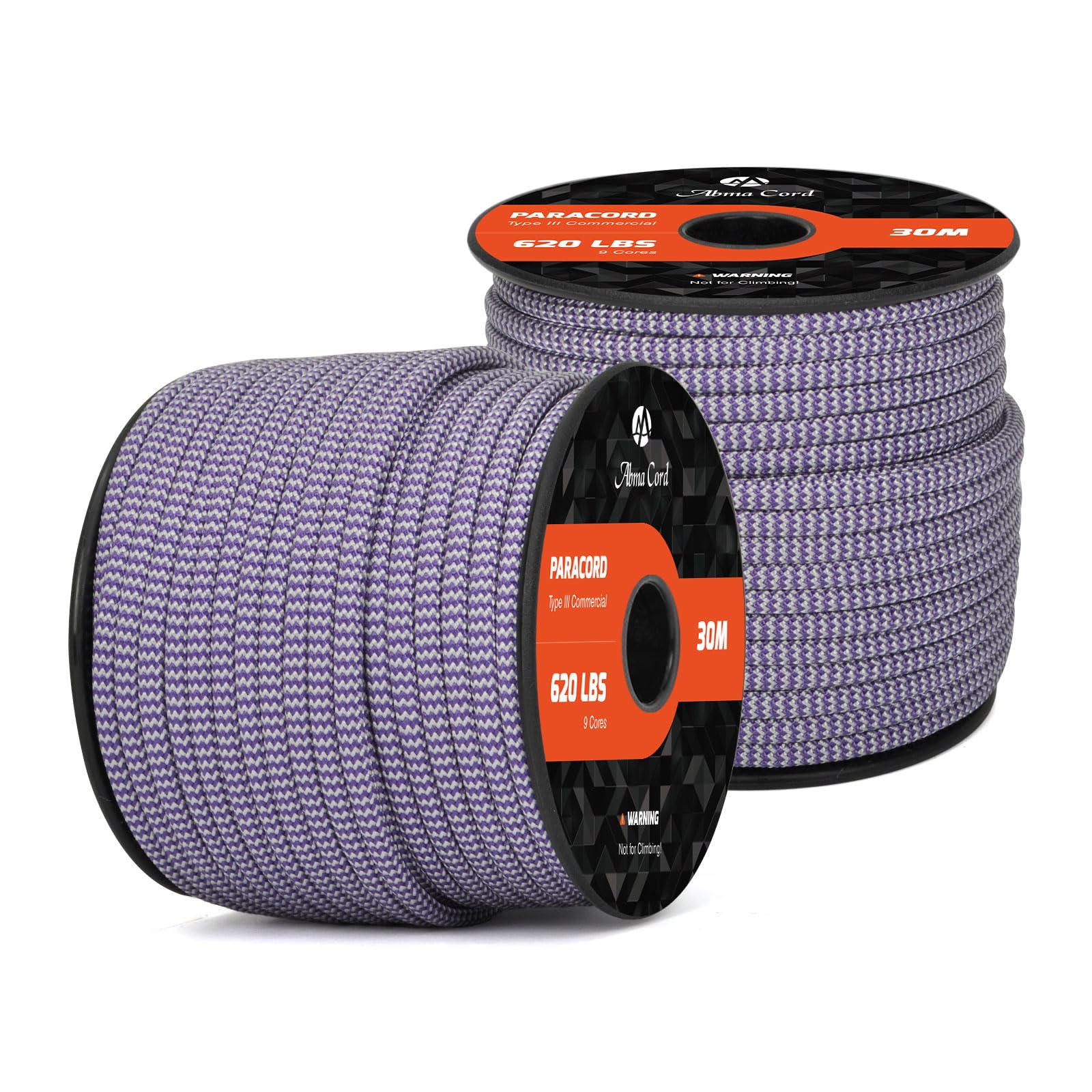 Abma Cord Paracord 620 lbs 4mm 9 Strands 100% Nylon 30M - Purple & Silver Grey