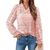 IWD Womens Tops Dressy Casual Lace Long Sleeve V Neck Shirts Eyelet Embroidered Blouses Fall Fashion 2025