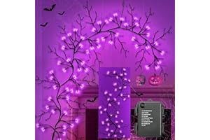 GUTAKZIO [8 Modes & Timer] 6 Ft 54LED Halloween Garland with Lights, Purple Willow Vine Twig Garland Battery Operated Indoor Outdoor Fireplace Table Wall Home Party Halloween Decorations
