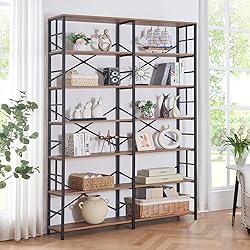 HOMISSUE Bookshelf, Industrial Double Wide 7-Tier