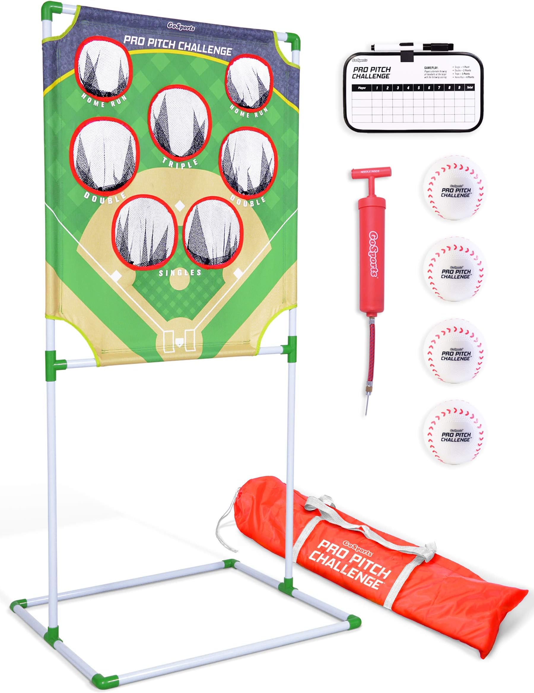 GoSports Football & Baseball Backyard Toss Games | Choose Football Red Zone Challenge or Baseball Pro Pitch Challenge | Targets Include Balls, Scoreboard and Carrying Case