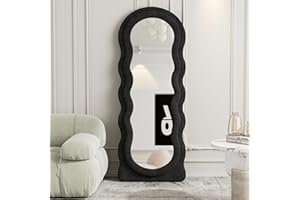 ZMYCZ Full Length Mirror, 63"x24" Wavy Floor Mirror, Arched Standing Mirror Full Length, Cloud Shaped Flannel Wall Mirror, Dressing Body Mirror Hanging or Leaning Against Wall for Bedroom (Black)