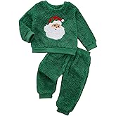 Luckrizyy Baby Girl Boy Christmas Outfit Santa Print Long Sleeve Sweatshirts Pants Sets Infant Toddler Winter Clothes 12M-5Y