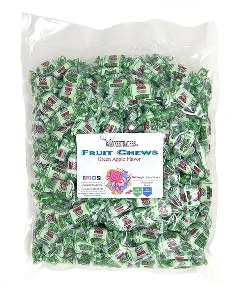 GREEN APPLE FLAVORED FRUIT CHEWS, 2 POUNDS BULK
