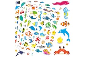 MOSHINING Cute Ocean Sea Animal Adhesive Stickers Tropical Fish Shark Stickers 890 Count for Boys Girls Birthday Invitations Envelopes Mermaid Under The sea Party Goodie Gifts Bags Decor Class Rewards