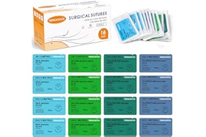 TENKAIWICK 16 Packs Sutures Thread with Needle,Mixed Sutures, Training Threads (Non-Absorbable: Nylon, Polyester, Polypropylene,Silk,4 Material) for Practicing Suturing can be Used for Suture Pads, Fruit peels