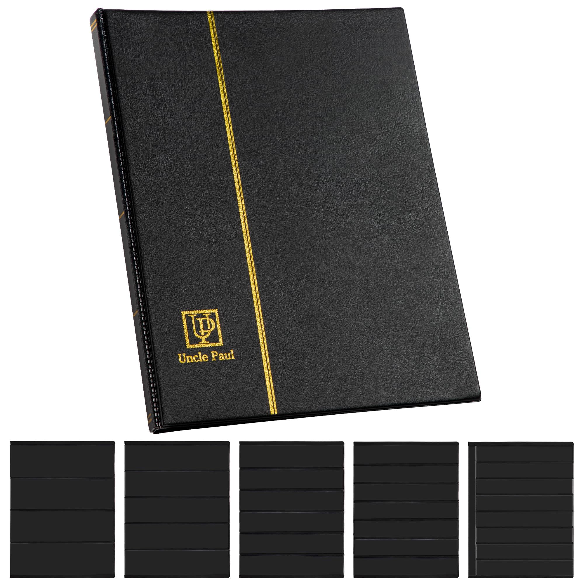 120 Pockets Stamp Album - Mixed Size Artificial Leather Postage Stamp Holder Storage Book Multiple Dimensions for Currency Banknotes Paper Folding Money Bills Documents Collection Black AS03MX1BK