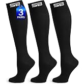 SB SOX 3-Pair Compression Socks (15-20mmHg) | Best Compression Socks for Flying, Medical, Sports, Wide Calf Fit, Pregnancy, and Daily Wear