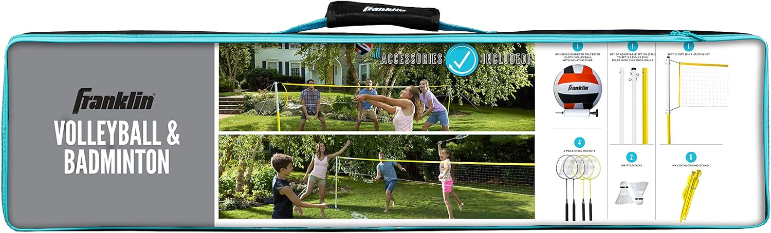 Franklin Sports Volleyball & Badminton Combo Set - Portable Backyard Volleyball & Badminton Net Set - Volleyball, Rackets & Birdie Included - Family, Model:50611 : Sports & Outdoors