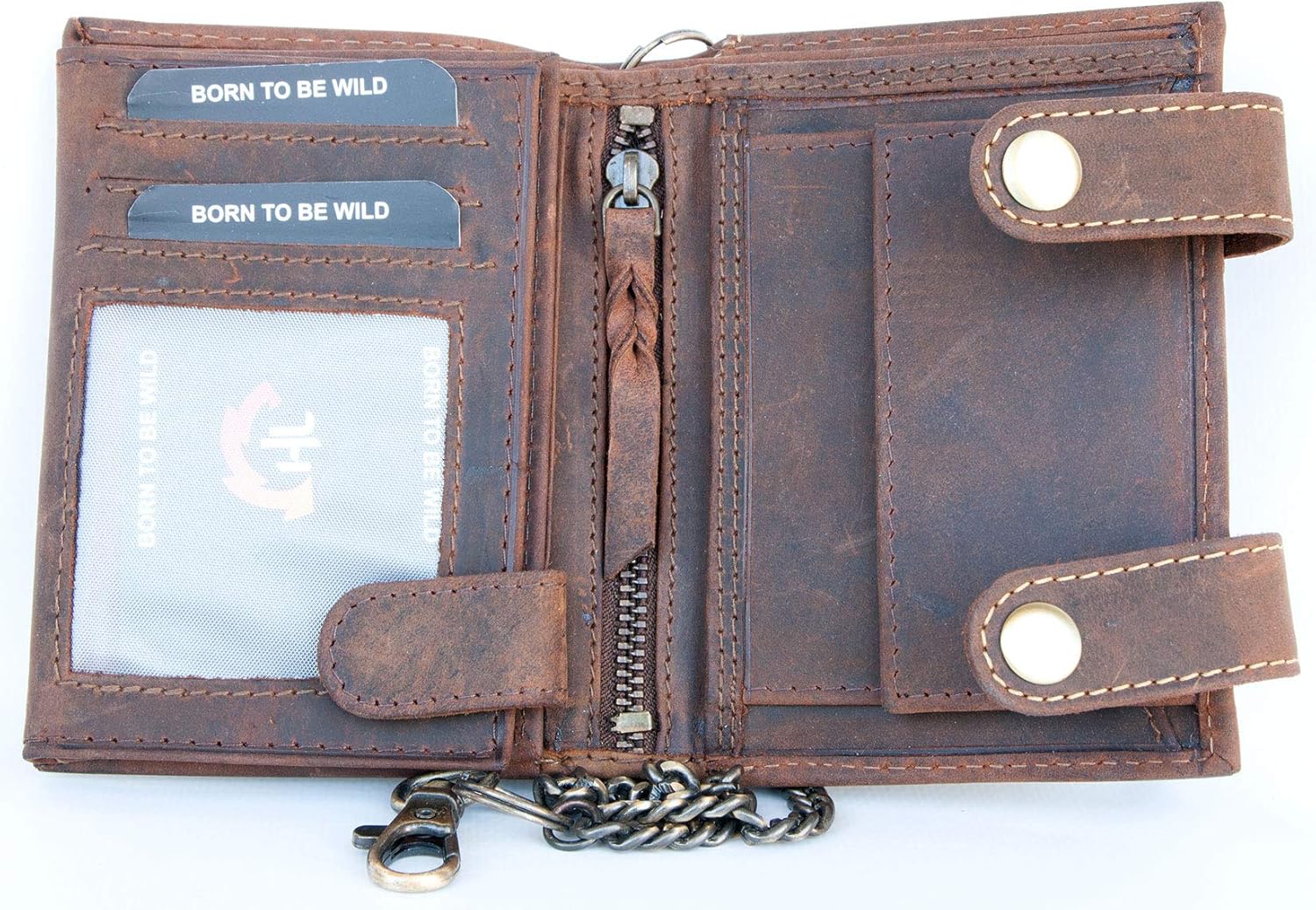 Born to be wild Men's Natural Genuine Leather Wallet with Metal Chain with Scorpion, Brown - Image 4
