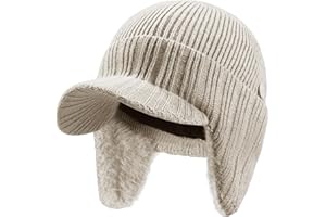 SEEK SURE Winter Beanie with Visor for Men Women Knit Skull Cap with Brim Ear Warmer XL Winter Hat