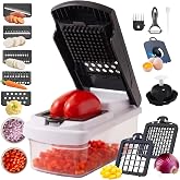 15 in 1 Vegetable Chopper Multifunction, Food Chopper, Egg Separator | 7 Stainless Steel Blades, Slice, Dice, Shred and Grate for Onions, Salad Prep, Fruits, Meal Prep, Non-Slip Base, Drain Basket
