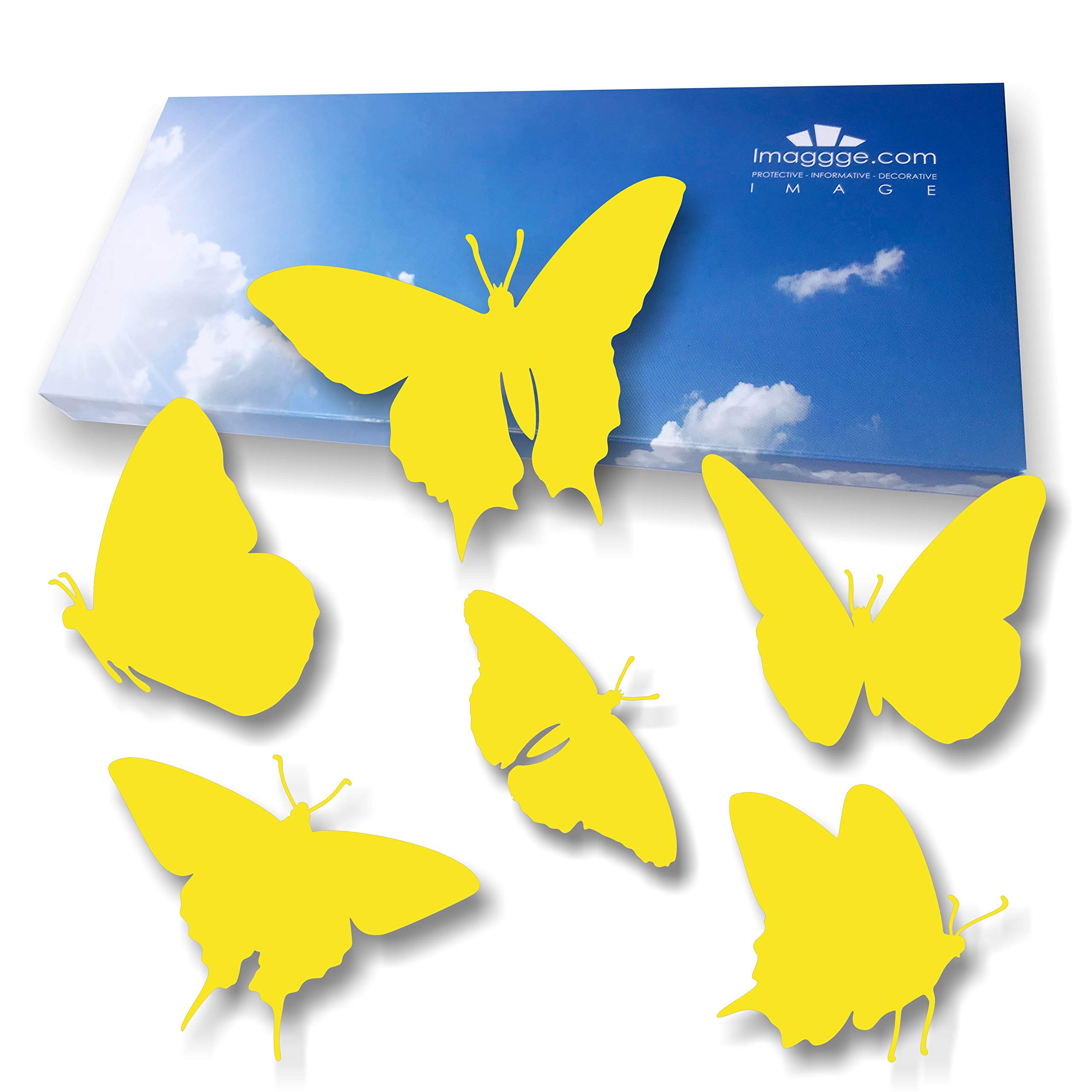 Window Protection Stickers - Anti-Collision Decals to Prevent People and Bird Strikes on Window Glass - Set of 18 Butterflies Stickers - Color: Yellow