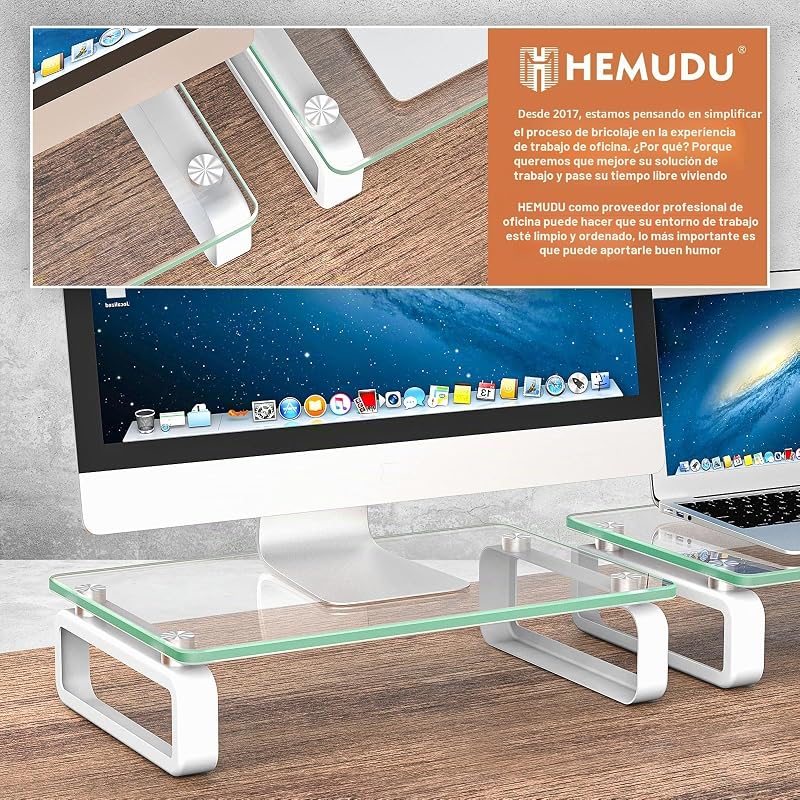 Dos Soporte para Monitor Vidrio Templado Elevador Claro HD02T-201P