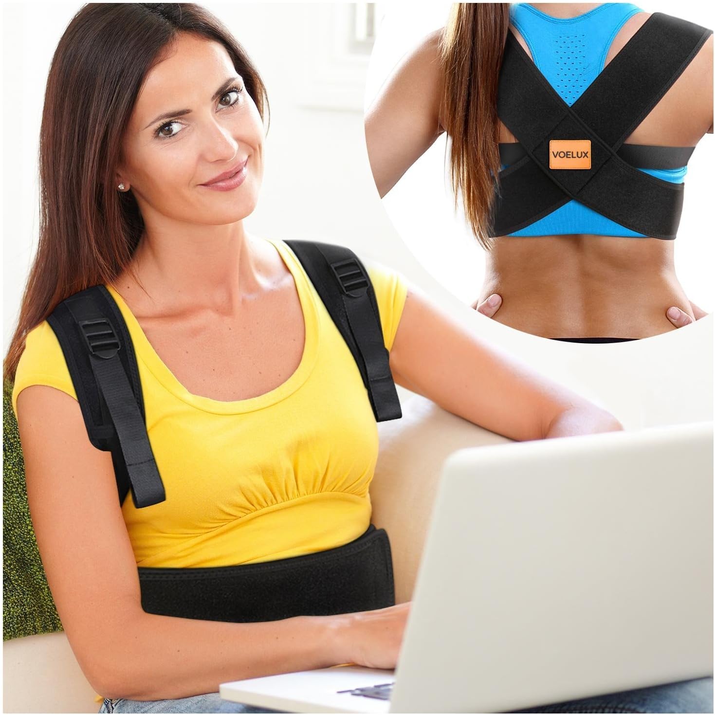 VOELUX Premium Adjustable Upper Back Posture Corrector & Clavicle Support Brace (Large)