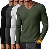 Neer 4 Pack Men's Thermal Cotton Long Sleeve Shirts Ribbed V Neck Tops Fall Winter Stretchy Slim Undershirt Base Layer