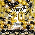 20th Birthday Decorations Kit – Black Blue Silver Balloons, Banner, Fringe Curtains For Men Women Party Supplies