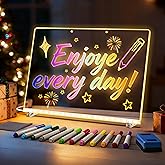 LED Drawing Board for Kids - 13.7x10.6 Inch, rasable Acrylic Doodle Pad,Chalkboards,with 12 Fluorescent Markers,Stand,4 Modes & 7 RGB Colors - Creative Fun & Christmas Gift for Grandkids