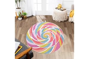 Lacomfy Kids Rug Pink Circle Rug for Girls Bedroom Round Rainbow Lollipops Nursery Mat 2.6Ft Chic Bedside Carpet for Children Cartoon Crawling Mat for Playroom Candy Decorations Indoor Home Decor