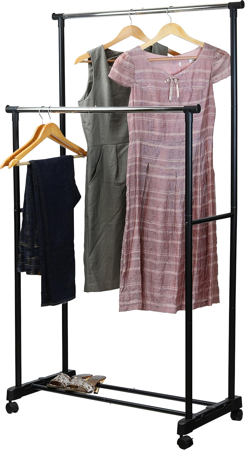 Double Rod Portable Clothing Hanging Garment Rack: Home Improvement