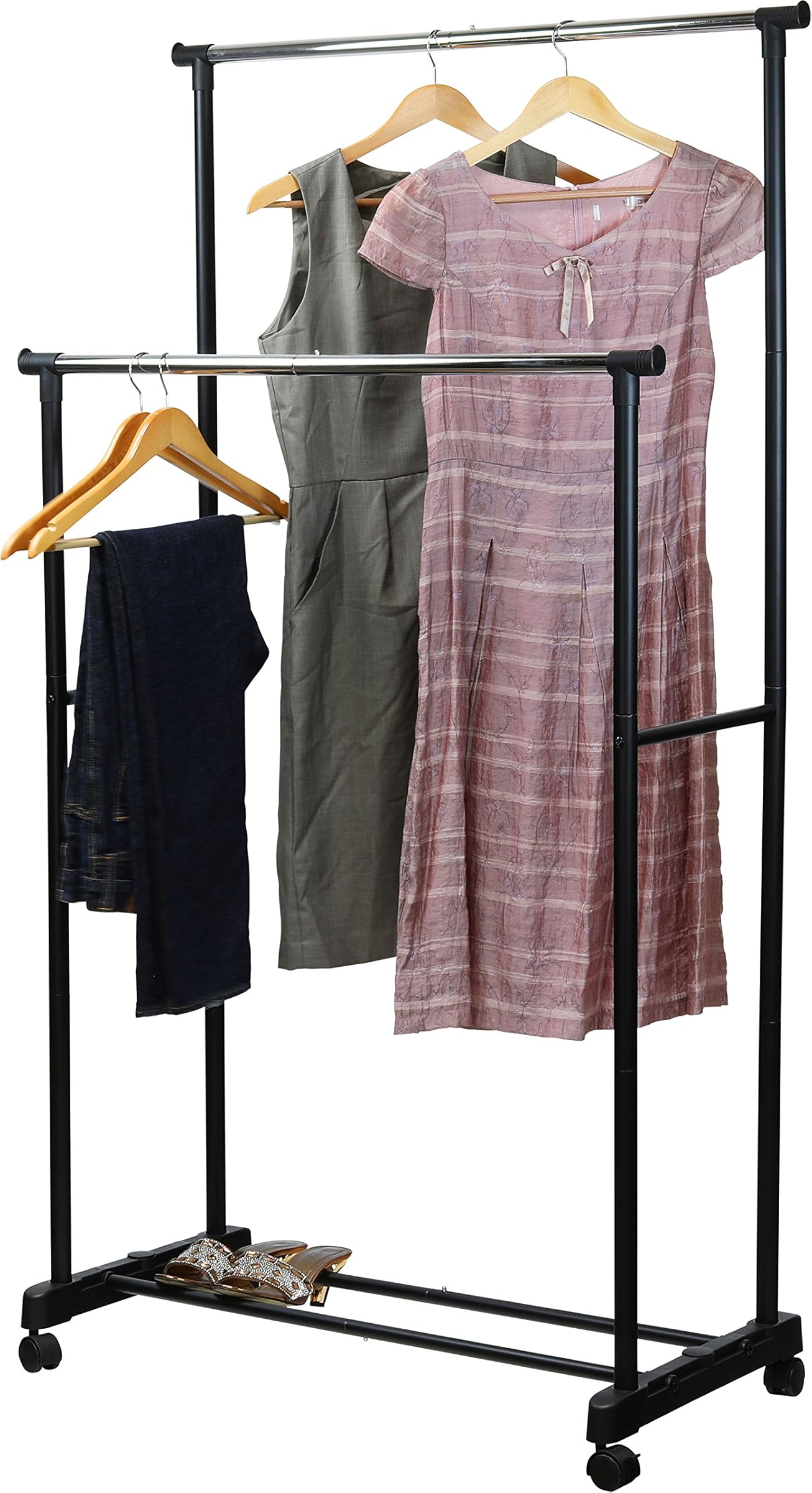 SimpleHouseware Double Rod Portable Clothes Rack Garment Rack