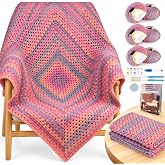 Coopay Gradient Crochet Kit for Beginners Adults, Granny Square Blanket Kit | Complete Crochet Starter Kit with Video Tutorial &amp; Instructions, Learn Crochet Kit for Blanket Crafts &amp; Gifts, Sunset Glow