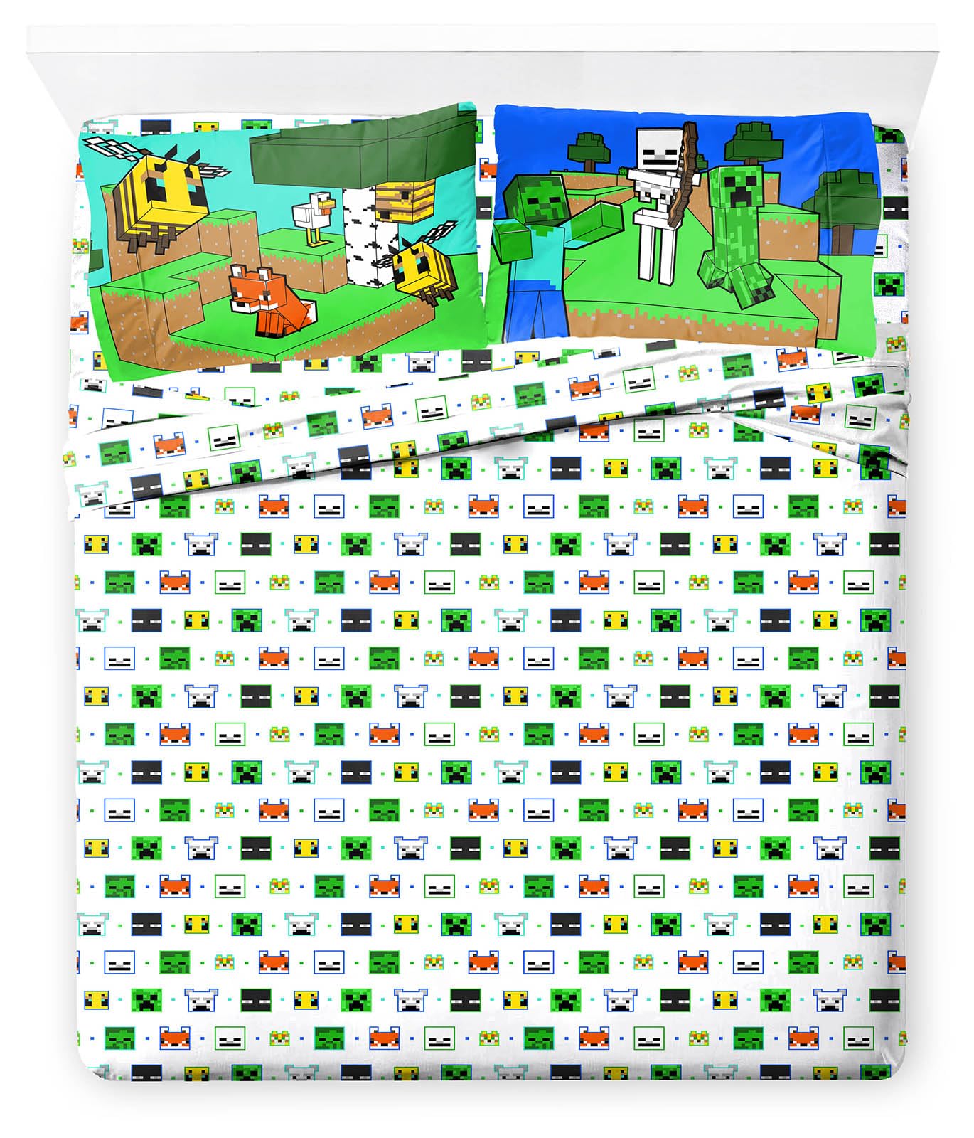 Jay Franco Minecraft Creative Mode 100% Cotton 4 Piece Double Sheet Set - Includes Fitted Sheet, Flat Sheet & Pillowcases