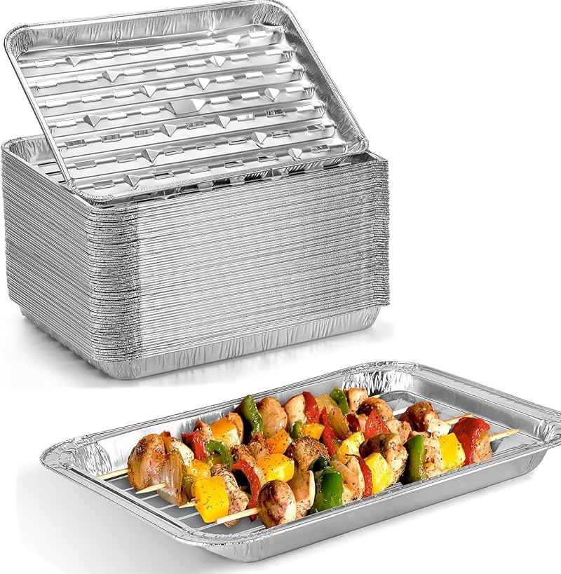 BURNTOP 30 Pack Disposable Aluminum Barbecue Trays 34 x 23 x 2.8 cm
