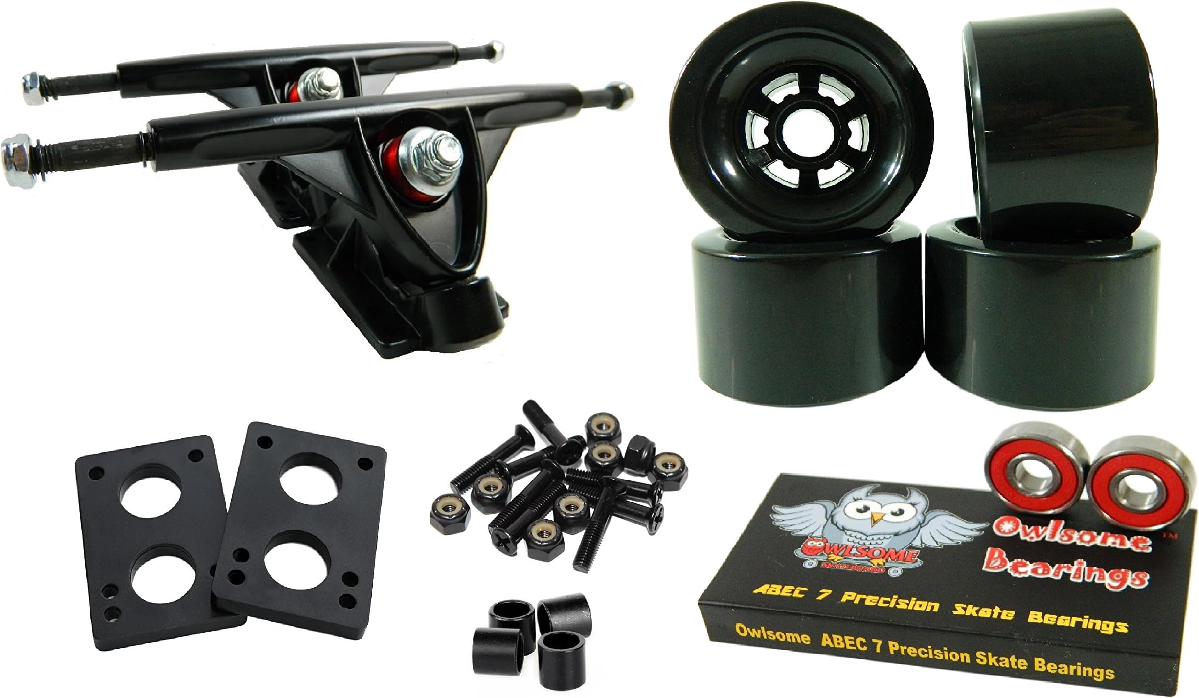 Longboard 180mm Trucks Combo w/ 90mm Flywheels + Owlsome ABEC 7 Bearings