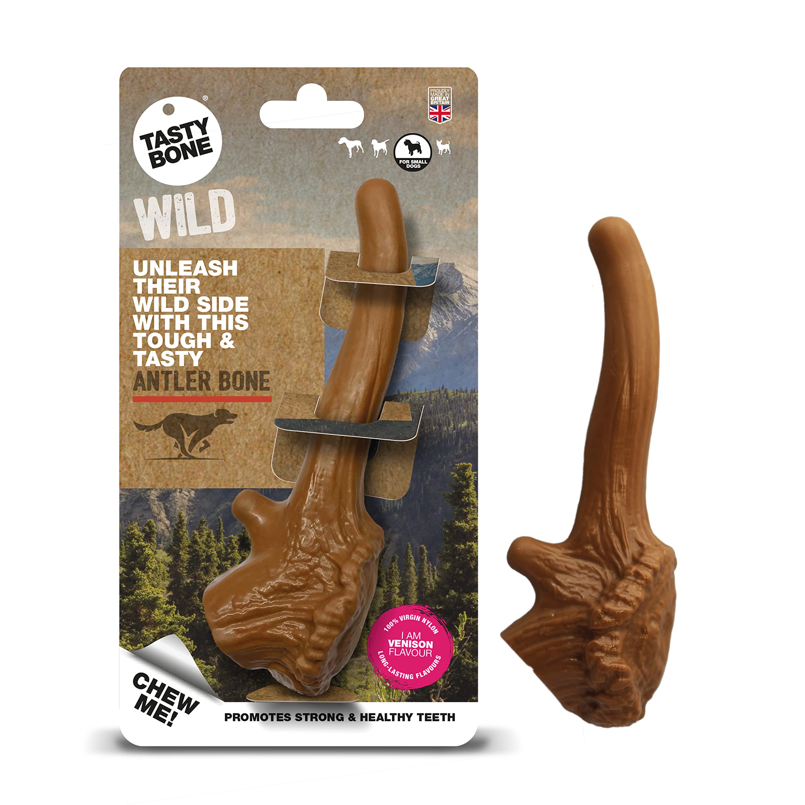 TastyBone WILD Nylon Dog Chew Toy for Small Dogs (Venison) - Indestructible for Aggressive Chewers, Everlasting Flavour, Strong Healthy Teeth, Made in the UK