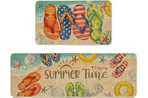 Artoid Mode Beach Flip Flops Conch Summer Kitchen Mats Set of 2, Seasonal Low-Profile Home Decor Kitchen Rugs for Floor - 17x