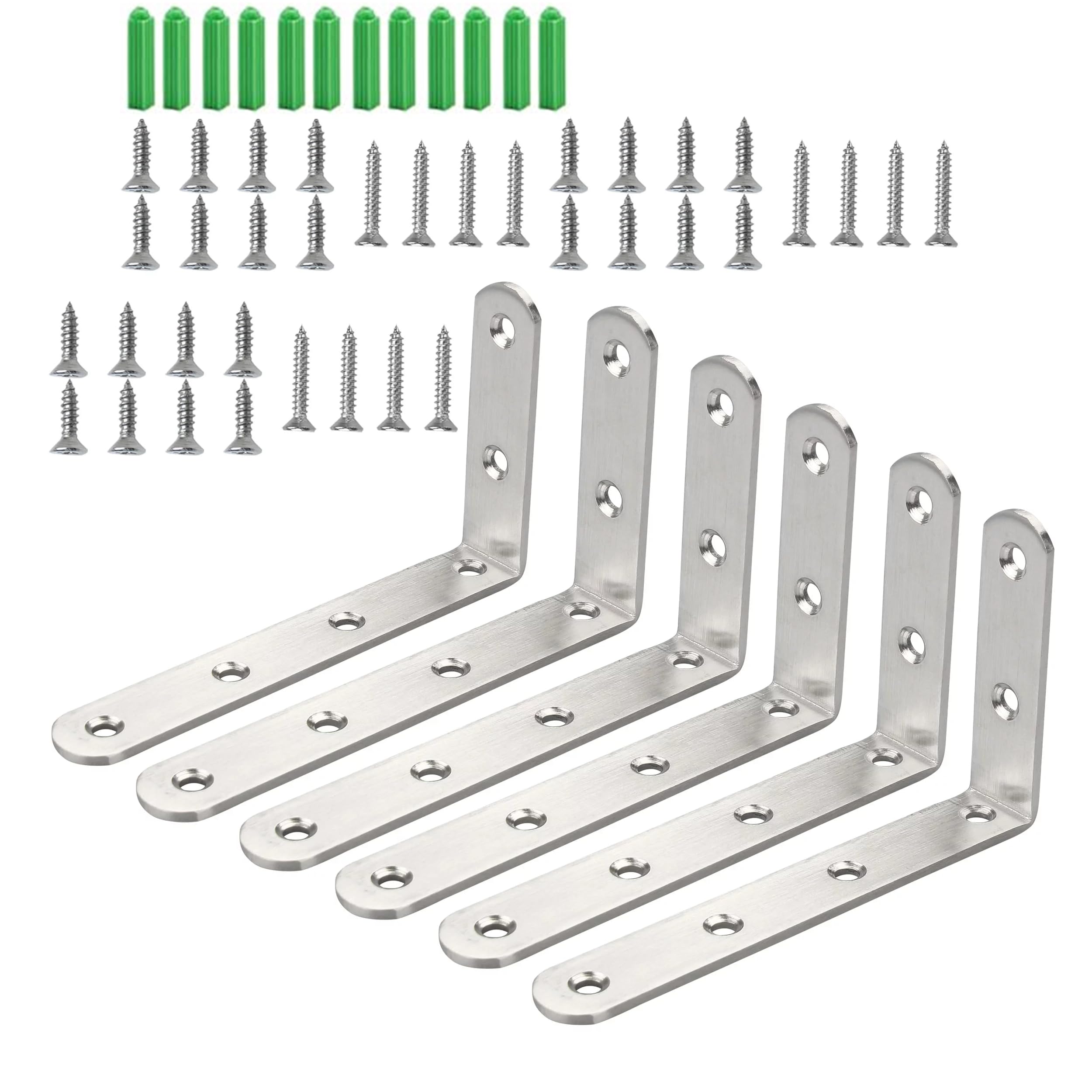 Anhoer Shelf Brackets 6Pcs Brushed Heavy Duty Shelves Bracket 125mm×75mm Stainless Steel Wall Mounted Wall Brackets for Shelves Metal Floating Shelf Bracket Shelf Support for Table Tops