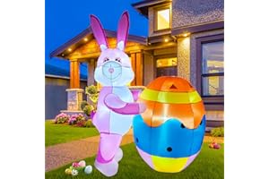 JHHJIFY 6FT Easter Inflatable Outdoor Decoration, Inflatable Easter Bunny Decorations Build-in LED Lights, Happy Easter Blow up Rabbit for Indoor Outdoor Garden