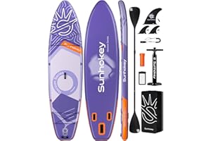 SUNHOKEY 11'×34'' Extra Wide Inflatable Paddle Board with Seam Welded Technology, Stand Up Paddle Board, 420lb Capacity for Adults, Sup Board for All-Level with 2-Blade Paddle/Dual-Action Pump/Leash