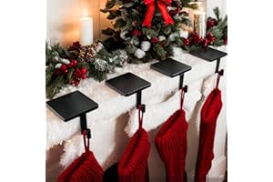 Joyyy Christmas Stocking Holders for Mantle Set of 4 Heavy-Duty Cast Iron Xmas Stocking Hangers Hooks for Mantel with Protective Pad for Fireplace Home Shelf (Black)