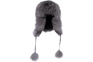 HEIZZI Real Fox Fur Bomber Hat Women's Weather Raccoon Fur Earflap Warm Trapper Hat Nylon Shell with Fur Pom