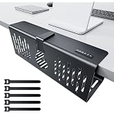 NODOCA No Drill Under Desk Cable Management Tray, 14'' Wire Management, Punch-Free Clamp on, Metal Cable Tray, Wire Organizer Under Desk, Under Desk Basket for Office and Home, Black