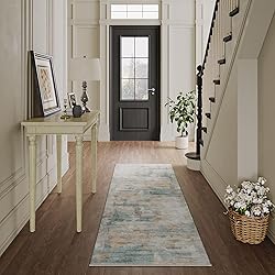 WondRg 2x6 Washable Runner Rug Teal Beige Abstract
