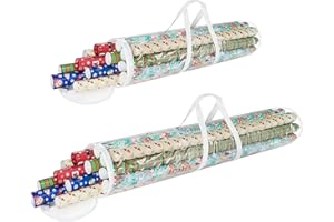 Elf Stor Gift Wrapping Paper Roll Storage Bags 31" and 40" long, Clear Totes with Handles, fits up to 25 pcs gift wrap paper roll in each bag