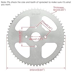 YOXUFA 60 Tooth Sprocket with 420 Chain 90 Links