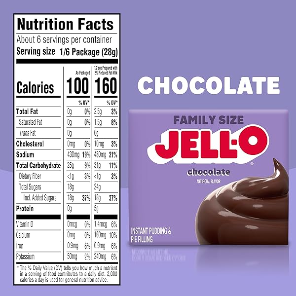JELL-O CHOCOLATE ARTIFICIALLY FLAVORED INSTANT PUDDING & PIE FILLING MIX, FAMILY SIZE, 5.9 OZ. BOX