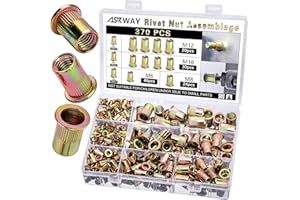 ASKWAY 370PCS Rivet Nuts, Metric Thread Rivet Nut Assembly Kit, Carbon Steel Rivet Nuts, Suitable for Automotive, Furniture Decoration, Sheet Metal Assembly and Industrial Products